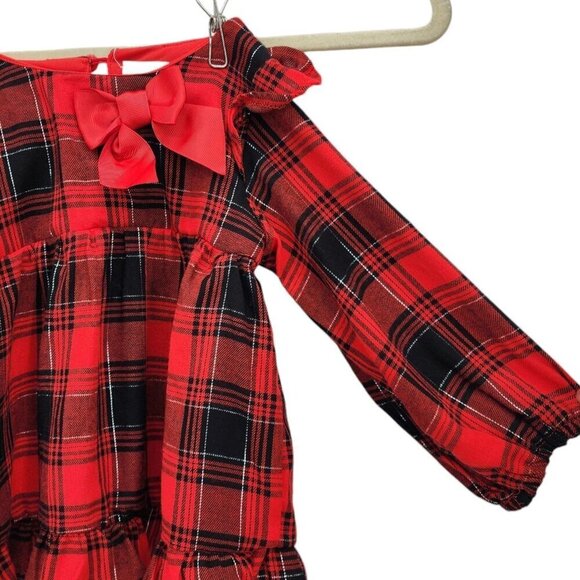 NWT Rare Editions Flannel Plaid Red Black Ruffle Top Girls 24M Months - Picture 3 of 9